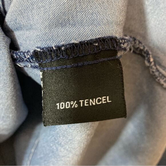 T&W Designs Tencel Lightweight Denim Cross Over Wrap Handkerchief Blouse Top - Picture 8 of 12